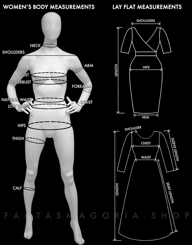 women's size chart and dresses measuring guide